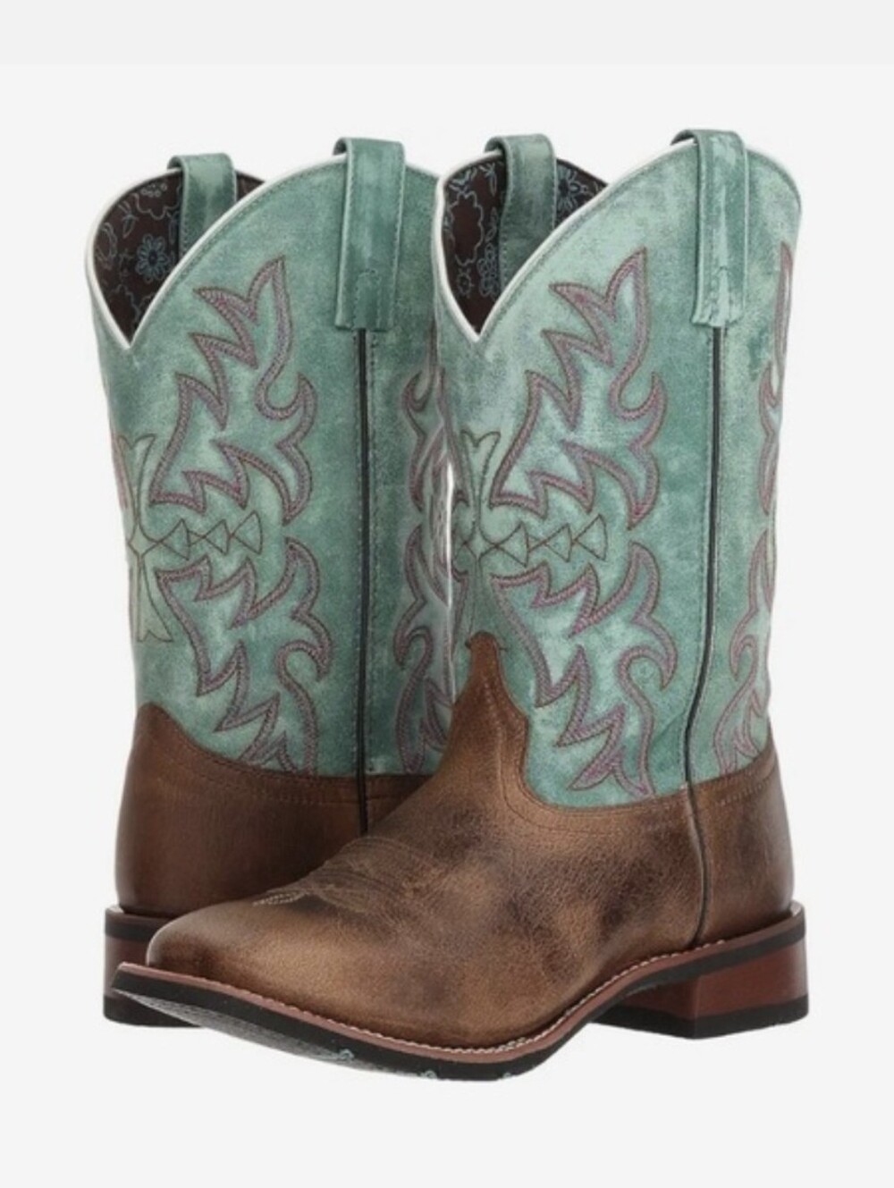 Laredo Anita Womens Western Boots Brown Seafoam Green Leather Square Toe 6.5M